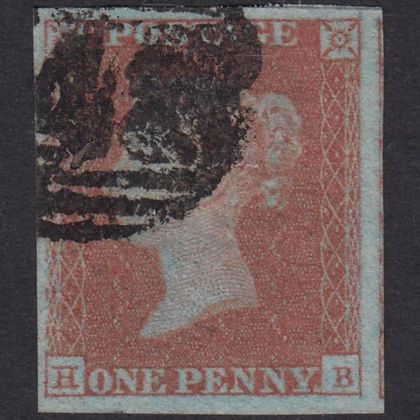GB QV 1841 1d Very Blued Plate 105 SG8A-B1(2) HB GU 4 Good Margins