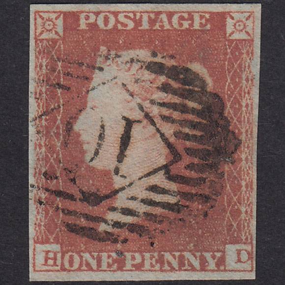 GB QV 1841 1d Red-Brown Plate 91 SG8-B1(1) HD FU 4 Margins London IS 10