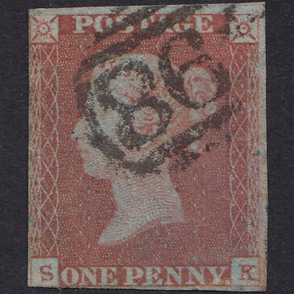 GB QV 1841 1d Red-Brown Plate 82 SG8-B1(1) SK GU Nr 4M Manchester 498