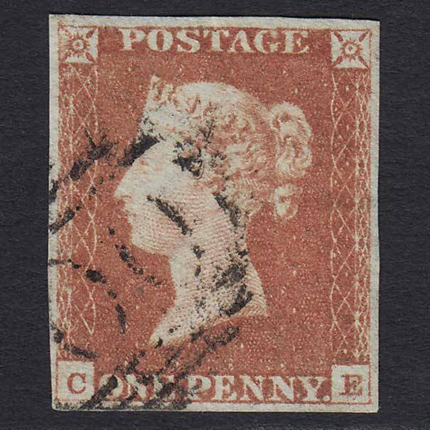GB QV 1841 1d Red-brown (Plate 74) (SG8) 'CE' FU 4 Margins