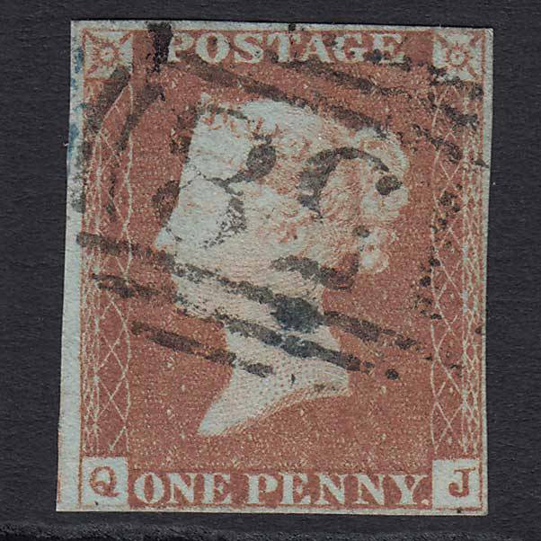 GB QV 1841 1d Red-brown Pl 76 (SG8) 'QJ' FU Cambridge (158) 4M Imperf