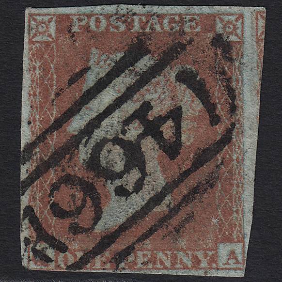 GB QV 1841 1d Red-brown SG8-B1(1) QA GU Liverpool 466 nr 4 Margins