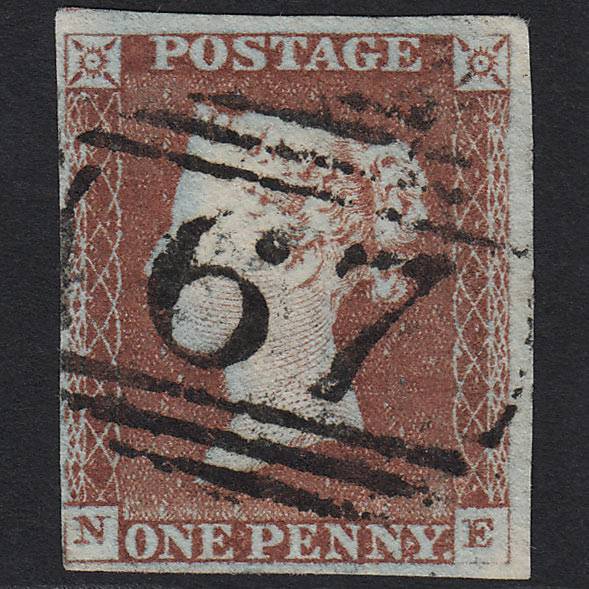 QV 1841 1d Pale Red-brown Pl 44 SG9-B1(3) OE FU Beverley 67 4M Imperf