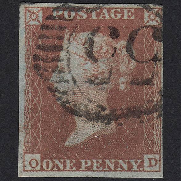 GB QV 1841 1d Red-brown Pl 94 SG8-B1(1) OD FU London D&S 55 4M Imperf