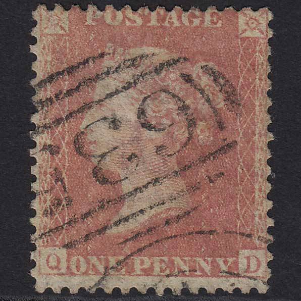 GB QV 1857 1d Pale Red Transitional (Plate 46) C9(3) FU Reading 635