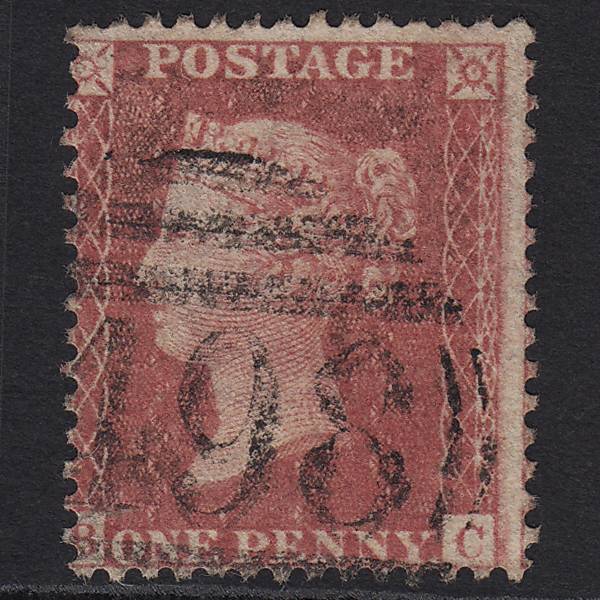 GB QV 1857 1d Rose-red Pl 27 SG40-C10(1) BC GU Manchester 498 Misperf