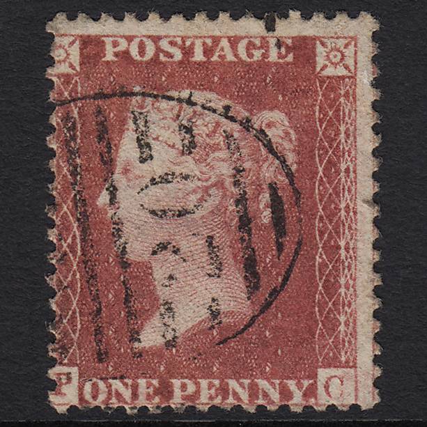GB QV 1857 1d Rose-red Pl 56 SG40-C10(1) PC FU London D&S Cancel Misperf