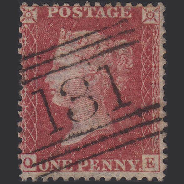 GB QV 1857 1d Rose-red (Plate 43) SG40-C10(1) QE FU Edinburgh 131
