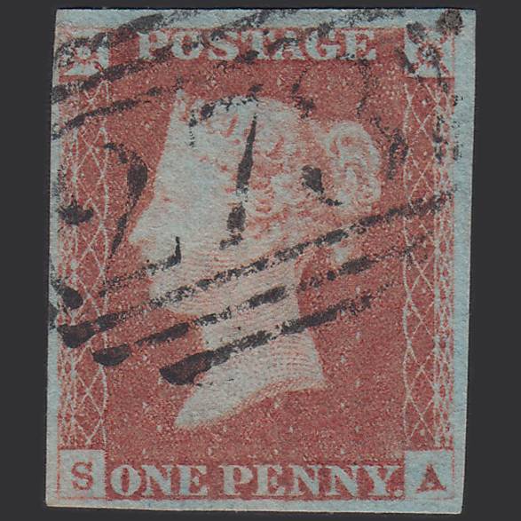 GB QV 1841 1d Red-brown Pl 80 SG8-B1(1) SA FU 4 Margins Eccleshall 273