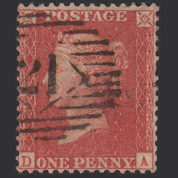 GB QV 1857 1d Bright Red Transitional (Plate 48) SGC9(4) DA FU London IS 21