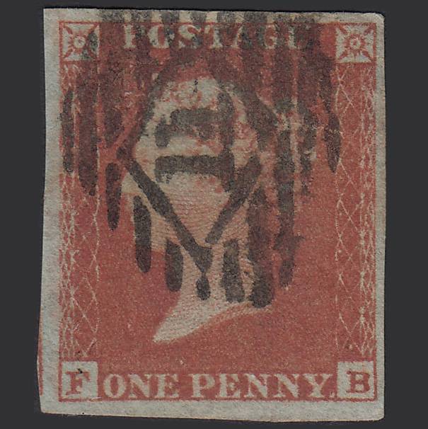 GB QV 1841 1d Red-brown Pl 175 SG8-B2(1) FB GU 4 Margins London IS 11