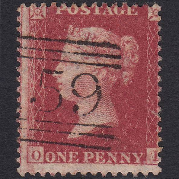 GB QV 1857 1d Rose-red Pl 58 SG40-C10(1) OI GU Glasgow 159 Large Misperf