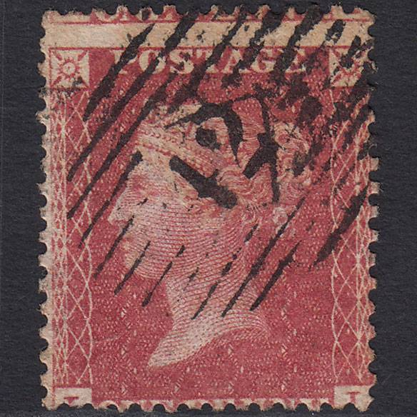 GB QV 1857 1d Rose-red Pl 36 SG40-C10(1) LI GU London IS 42 Large Misperf