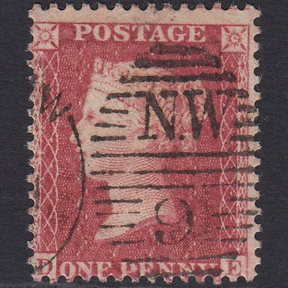GB QV 1857 1d Rose-red Pl 59 SG40-C10(1) DE FU London D&S NW9 Misperf