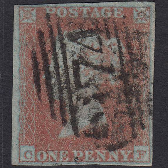 GB QV 1841 1d Very Blued (Plate 108) SG8a-B1(2) Framed Reverse CF GU 4M