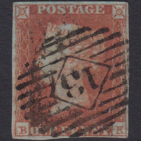 GB QV 1841 1d Red-brown Pl 115 SG8-B1(1) BK GU 4 Margins London IS 13
