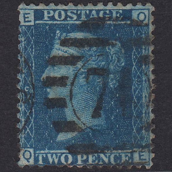GB QV 1858 2d Blue Plate 9 SG45-G2 QE GU London D&S Cancel