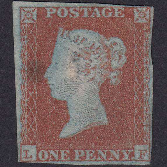 GB QV 1841 1d Very Blued Plate 119 SG8A-B1(2) LF FINE UNUSED Nr 4 Margins
