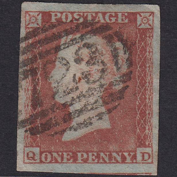 GB QV 1841 1d Pl 153 SG8-B2(1) QD GU 4M Southampton 723 Thread Print Flaw