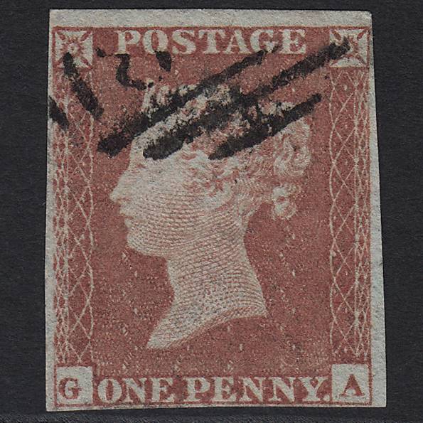 GB QV 1841 1d Red-brown Pl 164 SG8-B2(1) GA FU Light Cancel 4 Margins