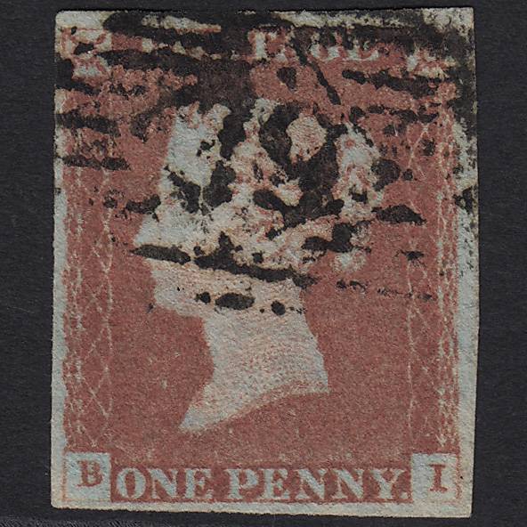 GB QV 1841 1d Red-brown Pl 74 SG8-B1(1) BI GU London IS Cancel 4M Imperf