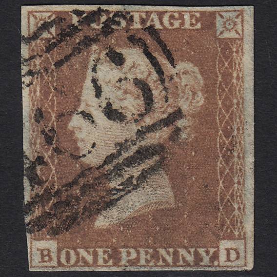 GB QV 1841 1d Red-brown Pl 98 SG8-B1(1) BD GU Liverpool 466 4M Imperf