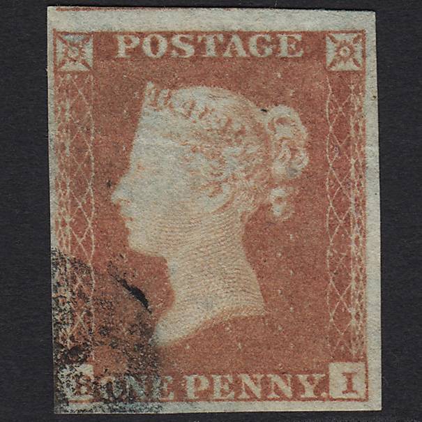GB QV 1841 1d Red-brown Pl 107 SG12-B1(1) BI GU Light Cancel 4 Margins