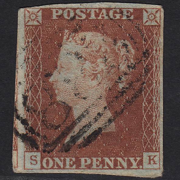 GB QV 1841 1d Red-brown (Plate 45) SG8-B1(1) SK GU 4 Margins
