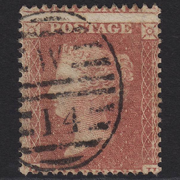 GB QV 1857 1d Rose-red SG40-C10(1) 0 GU London D&S W14 Large Misperf