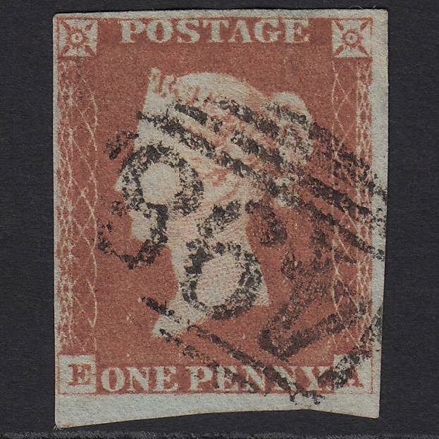 GB QV 1841 1d Red-brown Pl 74 SG8-B1(1) EA GU 4M Imperf Manchester 498