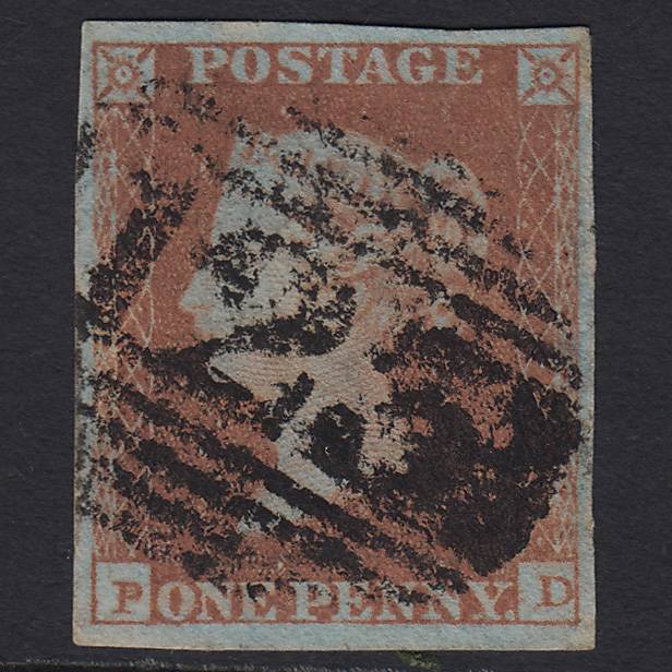 GB QV 1841 1d V Blued Pl 111 SG8a-B1(2) PD GU 4 M Bridgewater 123