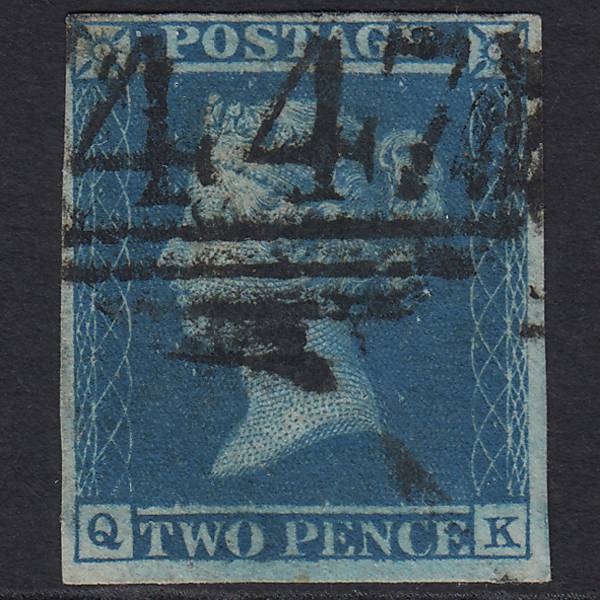 GB QV 1841 2d Pale Blue (Plate 3) SG13-E1(1) Ivory Head QK FU 4M Leeds 447