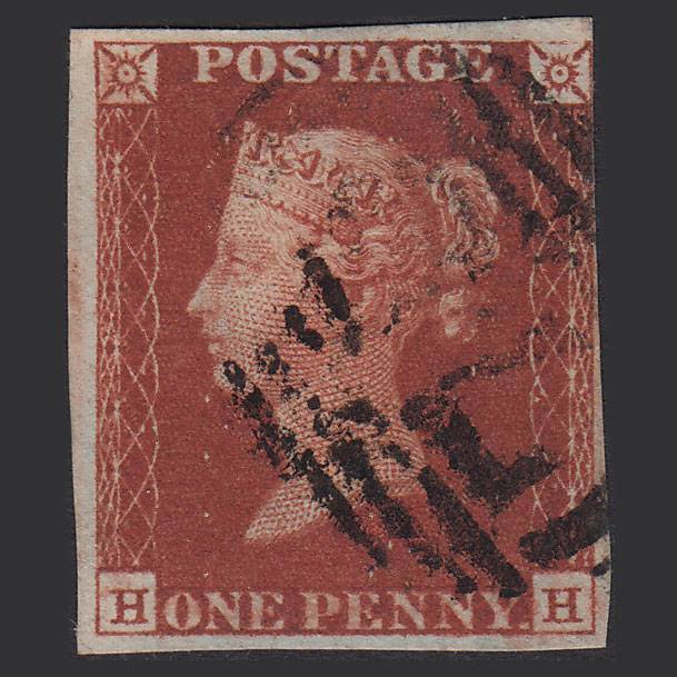 GB QV 1841 1d Deep Red-brown (Plate 54) SG10-B1(4) HH FU 4 Margins