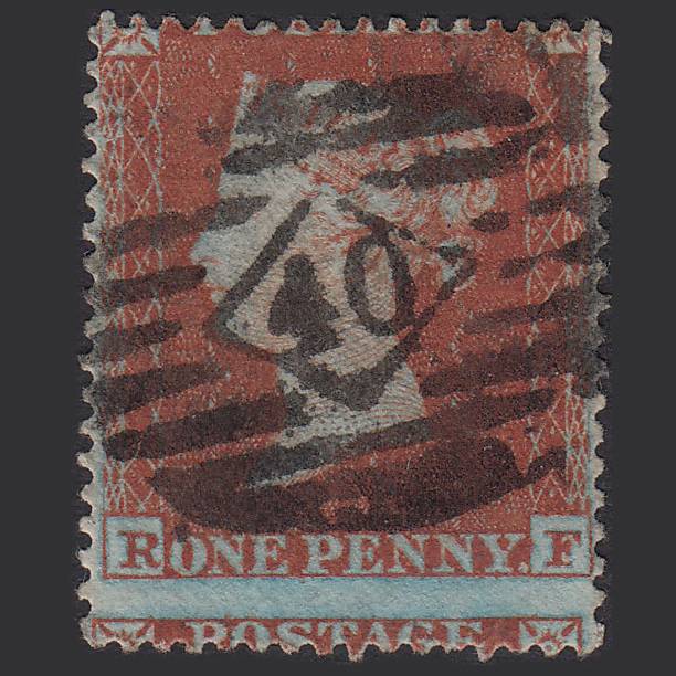 GB QV 1854 1d (Plate 195) SG17-C1(1) RF FU London IS 40 Large Misperf