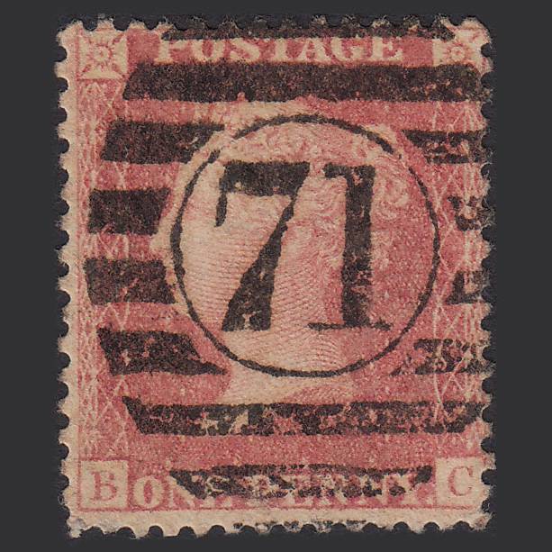 GB QV 1857 1d Pale Rose SG39-C10(3) BC GU London D&S 71