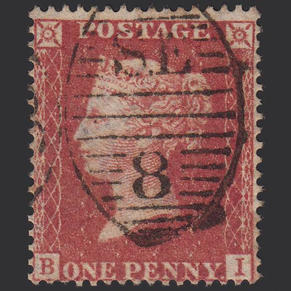GB QV 1857 1d Rose-red (Plate 38) SG36-C11 BI FU London D&S SE8