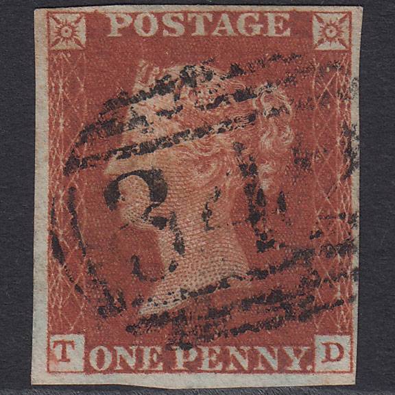 GB QV 1841 1d Deep Red-brown (Plate 43) SG10-B1(4) TD GU 4M Hastings 342