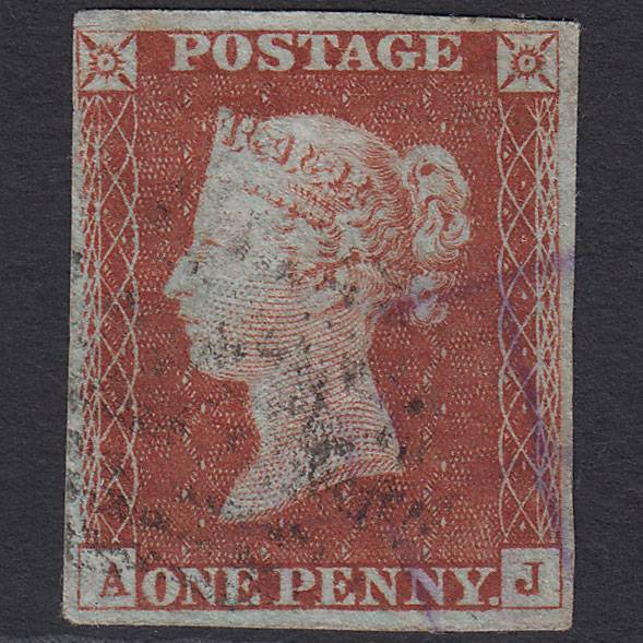 GB QV 1841 1d Pl 40 SG8-B1(1) AJ FU Missing Imprimatur 4M & PUrple Cancel
