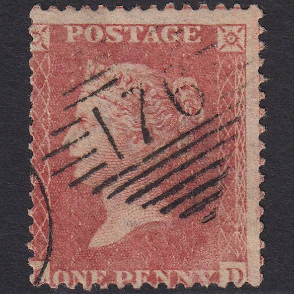 GB QV 1857 1d Pale Rose (Plate 43) SG39-C10(3) LD FU Donegal 176 Misperf