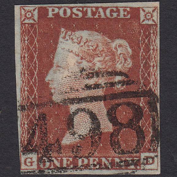 GB QV 1841 1d Red-brown Pl 55 SG8-B1(1) GD FU 4 Margins Manchester 498