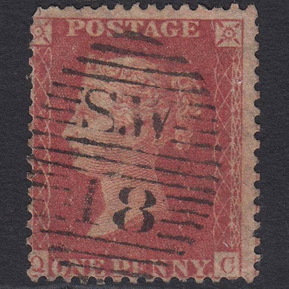 GB QV 1857 1d Rose-red Pl 38 SG40-C10(1) QC GU London D&S SW18 Misperf