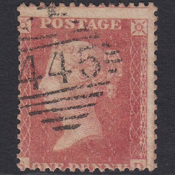 GB QV 1857 1d Pale Rose (Plate 67) SG39-C10(3) SD FU Waterford 445 Misperf
