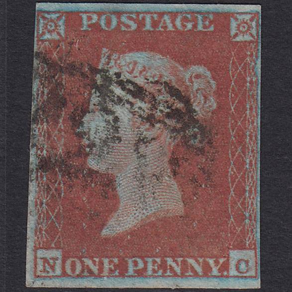 GB QV 1841 1d Very Blued (Plate 92) SG8a-B1(2) Framed Reverse NC FU 4M
