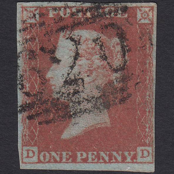 GB QV 1841 1d Red-brown Pl 103 SG8-B1(1) DD FU 4 Margins Plymouth 620