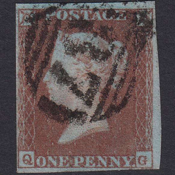 GB QV 1841 1d Very Blued (Plate 97) SG8a-B1(2) QG FU 4 Margins