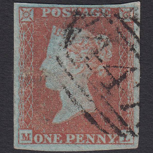 GB QV 1841 1d Very Blued (Plate 124) SG8a-B1(2) ML FU Leeds 447