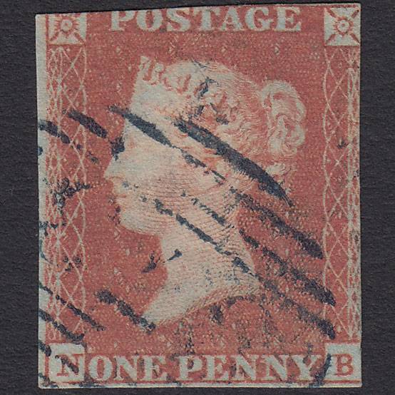 GB QV 1841 1d Red-brown Pl 121 SG8-B1(1) NB FU 3 Margins Blue Rhyl 973