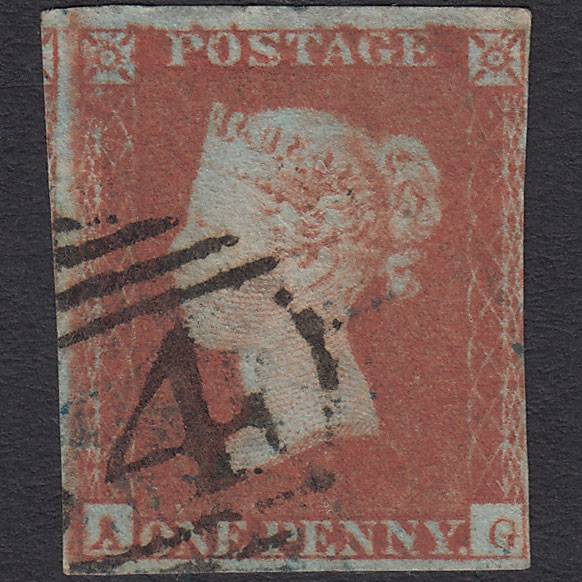 GB QV 1841 1d Pl 92 SG8-B1(1) Const Var AG FU Missing Imprimatur nr 4M