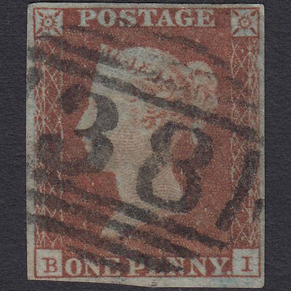 GB QV 1841 1d Red-brown Pl 104 SG8-B1(1) BI FU 4 Margins Aylesbury 38