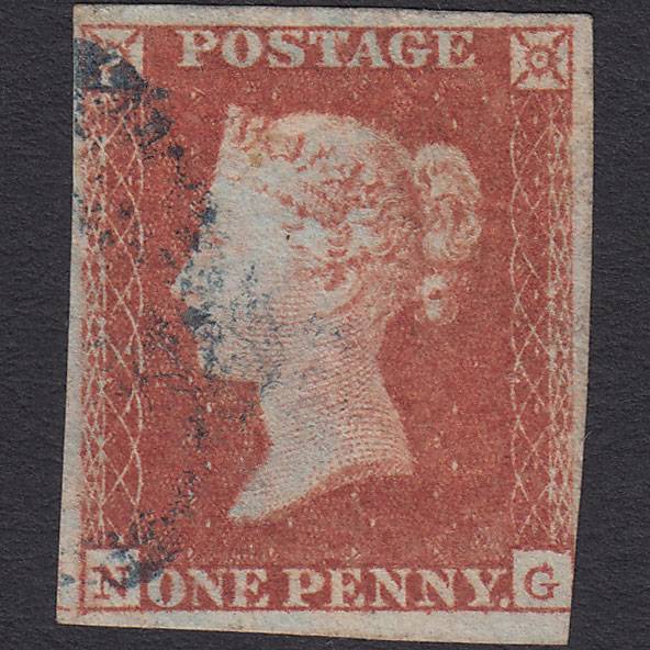 GB QV 1841 1d Red-brown Pl 104 SG8-B1(1) NG GU nr 4 Margins Blue Cancel